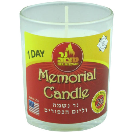 Ner Mitzvah 1 Day Memorial Candle In Glass